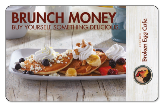 Image of fruit topped pancakes with the text Brunch Money, Buy something Delicious